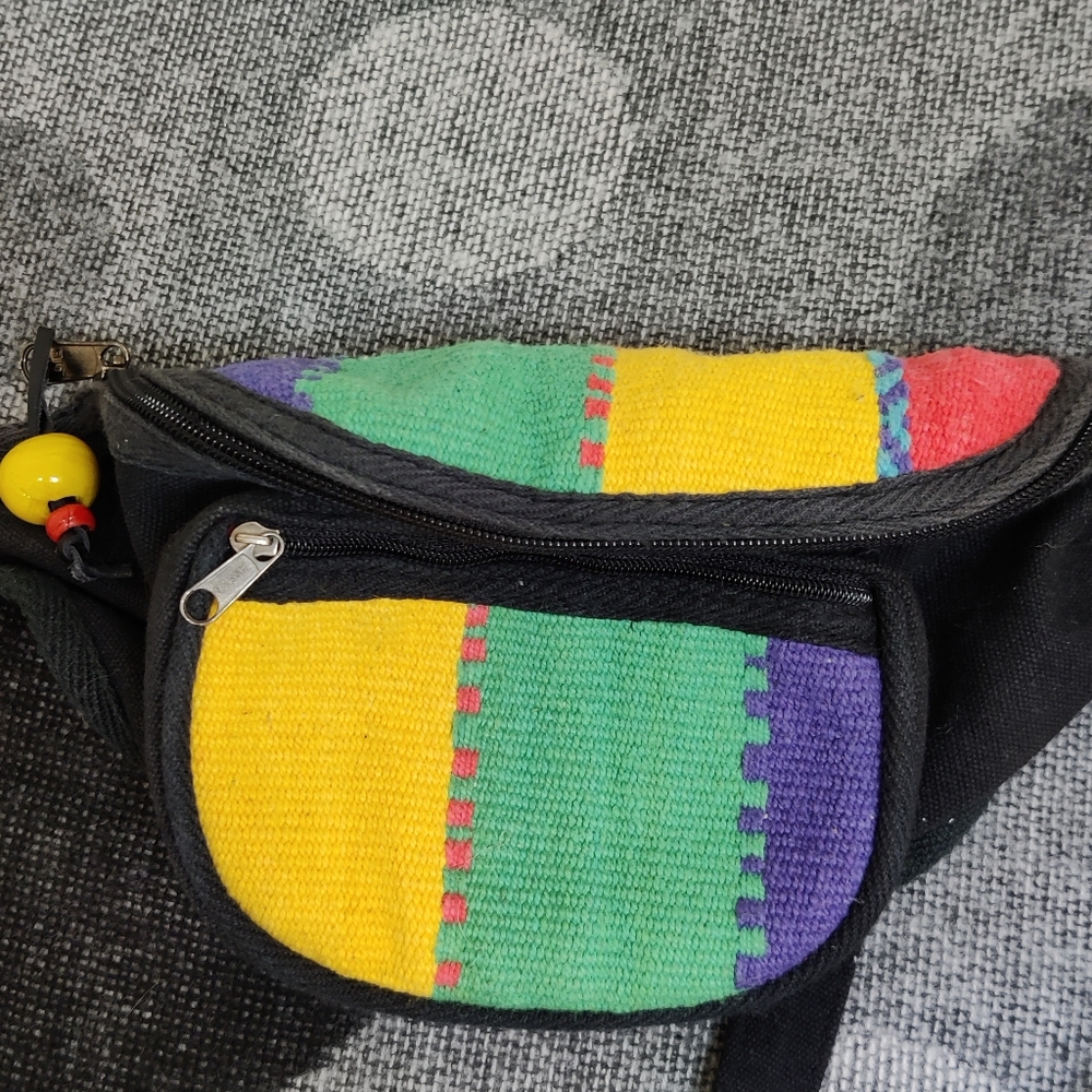Vintage Black Multi-Color Woven Waist Bag - Picture 7 of 11